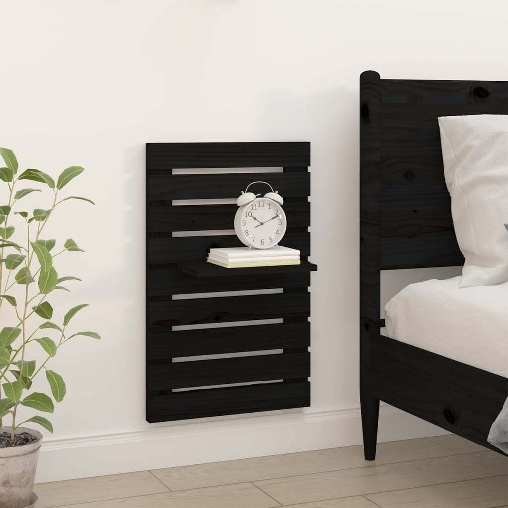 Wall bedside tables 2 pcs. Black solid pine wood