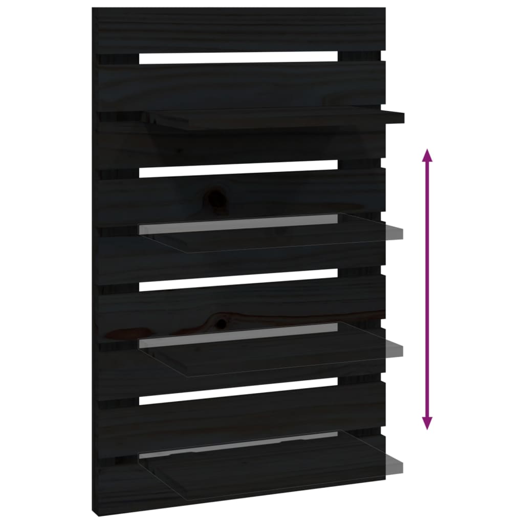 Wall bedside tables 2 pcs. Black solid pine wood