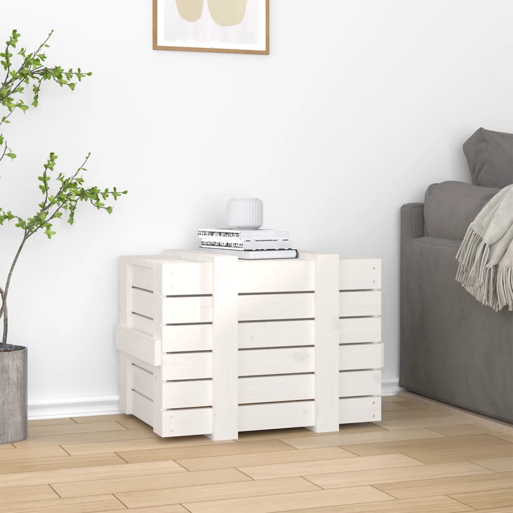 Coffre blanc 58x40,5x42 cm en bois de pin massif