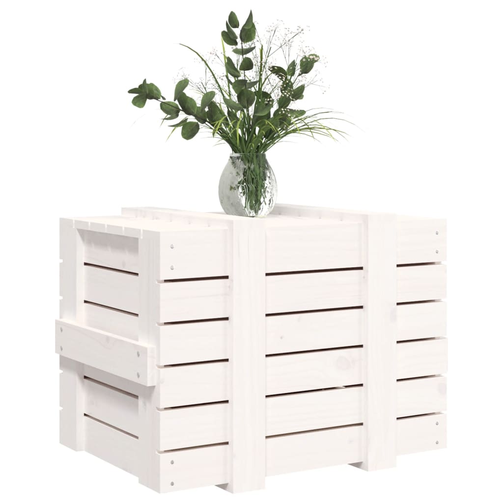 Coffre blanc 58x40,5x42 cm en bois de pin massif