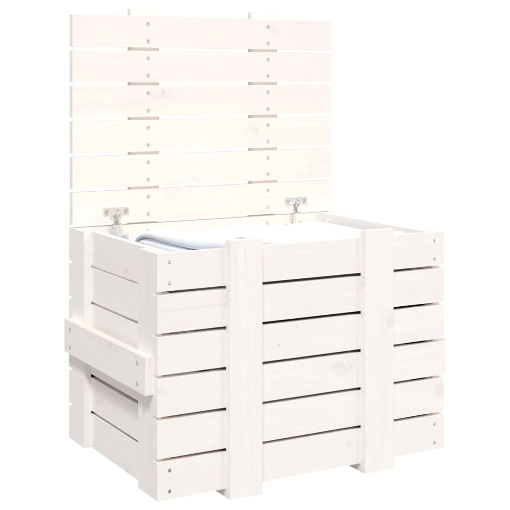 Coffre blanc 58x40,5x42 cm en bois de pin massif