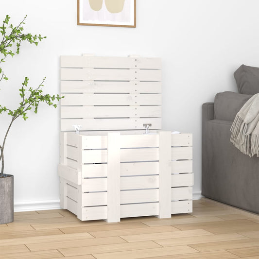 Coffre blanc 58x40,5x42 cm en bois de pin massif