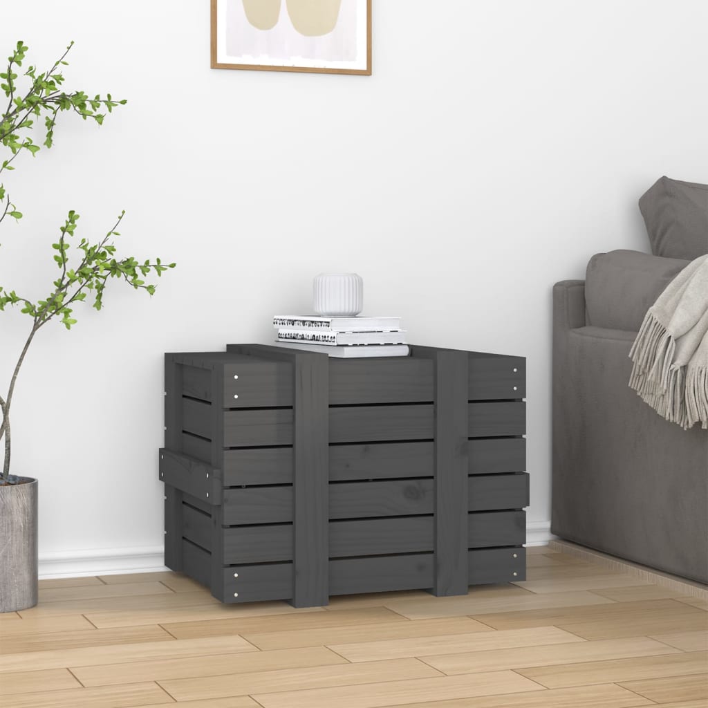Coffre gris 58x40,5x42 cm en bois de pin massif