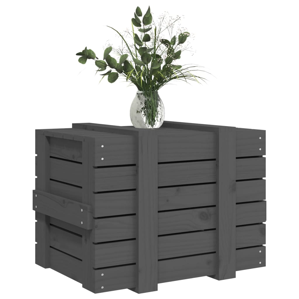 Coffre gris 58x40,5x42 cm en bois de pin massif