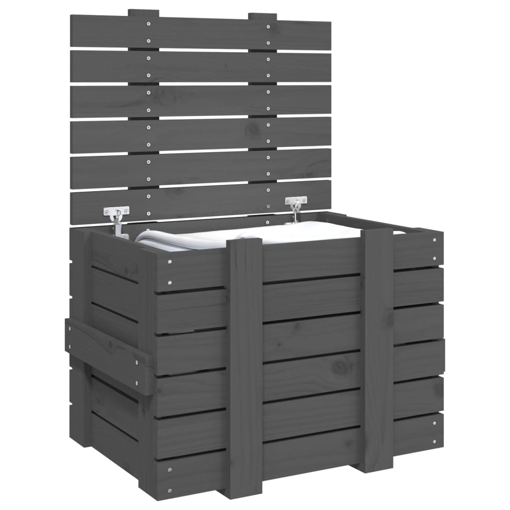 Coffre gris 58x40,5x42 cm en bois de pin massif