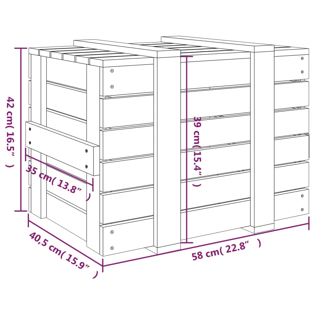 Coffre gris 58x40,5x42 cm en bois de pin massif