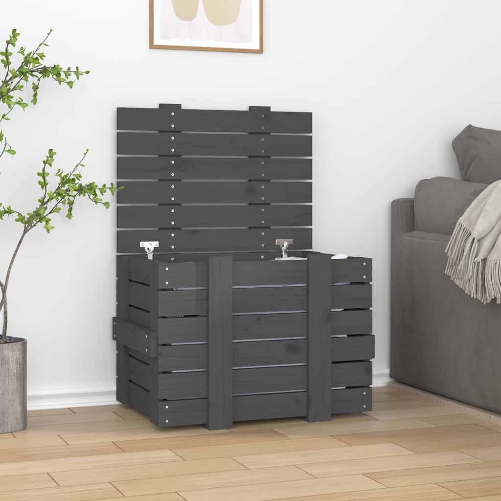 Coffre gris 58x40,5x42 cm en bois de pin massif