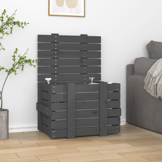 Coffre gris 58x40,5x42 cm en bois de pin massif