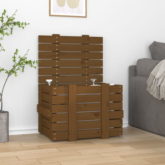 Coffre marron miel 58x40,5x42 cm en bois de pin massif