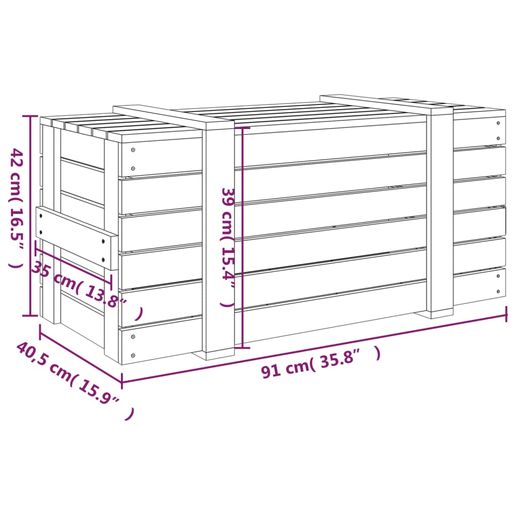 Coffre gris 91x40,5x42 cm en bois de pin massif
