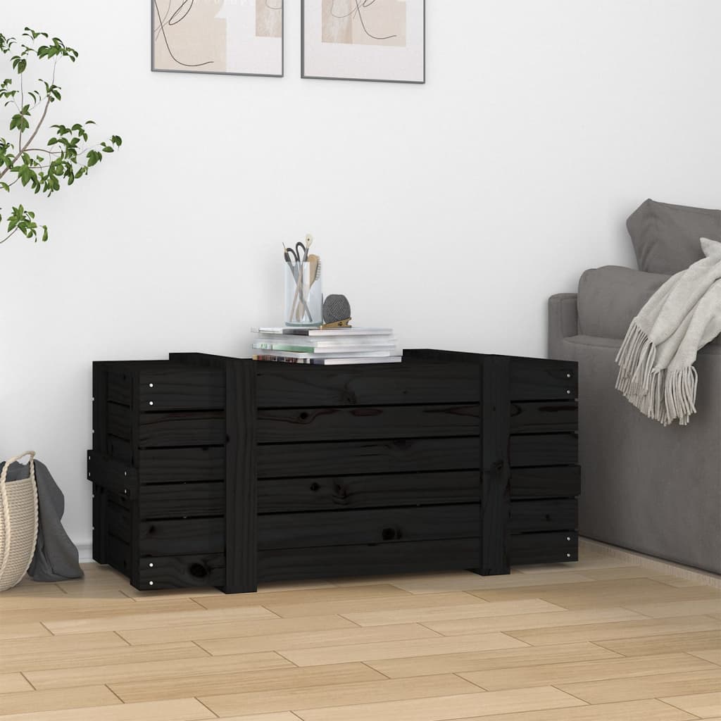 Coffre noir 91x40,5x42 cm en bois de pin massif