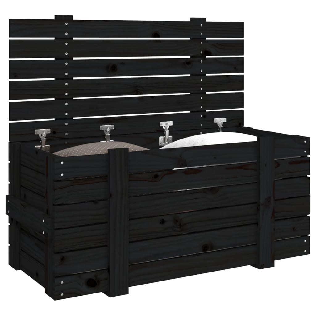 Coffre noir 91x40,5x42 cm en bois de pin massif