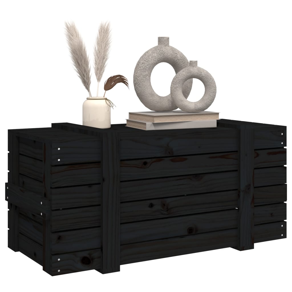 Coffre noir 91x40,5x42 cm en bois de pin massif