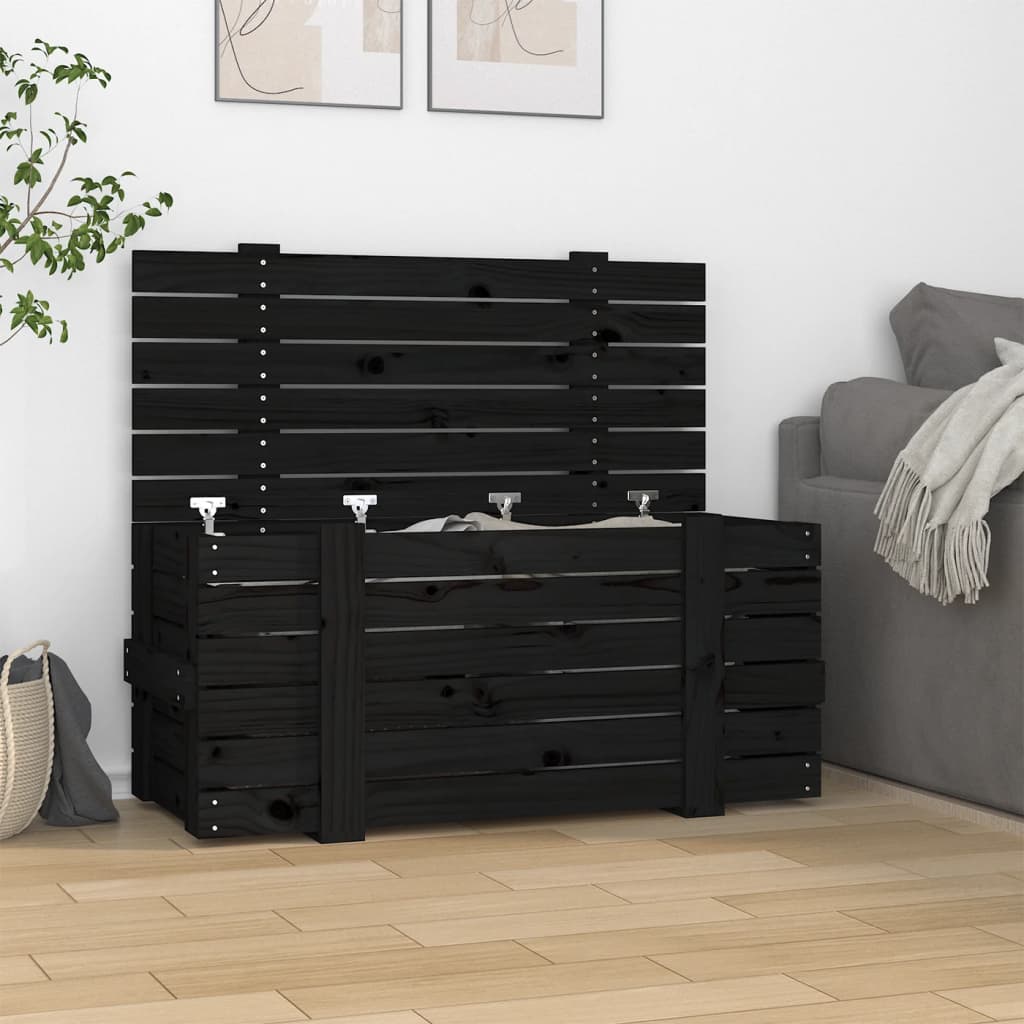 Coffre noir 91x40,5x42 cm en bois de pin massif