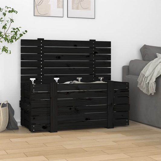 Coffre noir 91x40,5x42 cm en bois de pin massif