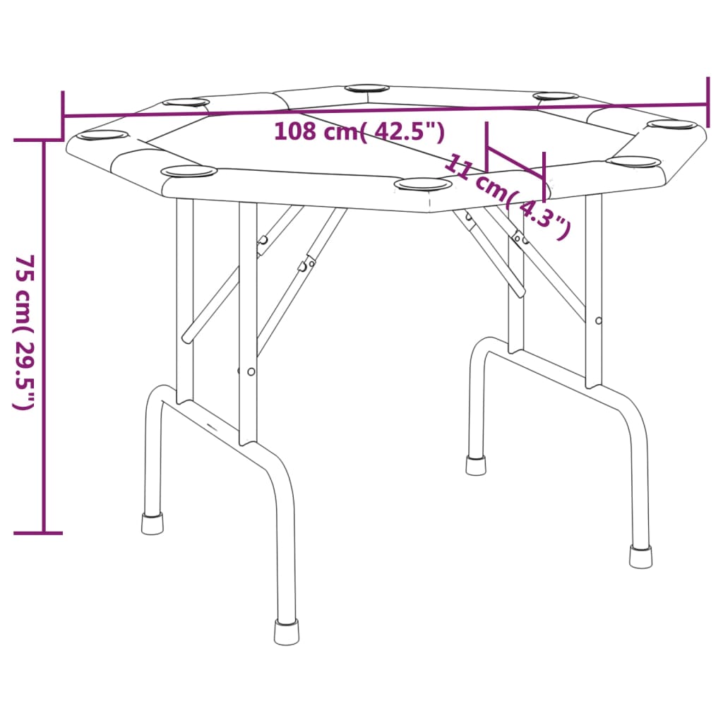 Poker table foldable 8 players blue 108x108x75 cm