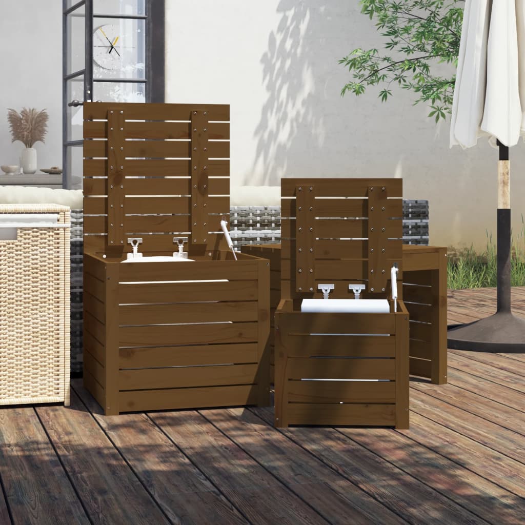 3 pièces. Coffret de jardin en bois de pin massif marron miel