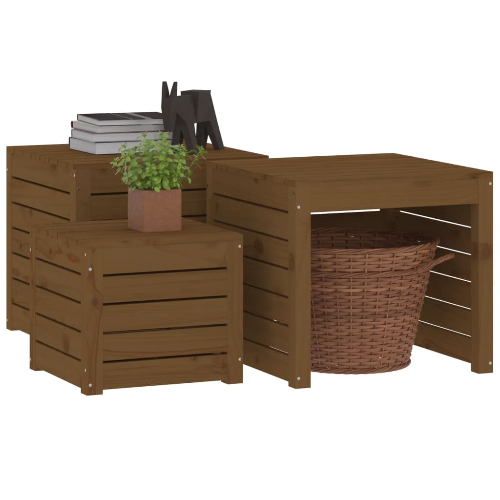 3 pièces. Coffret de jardin en bois de pin massif marron miel