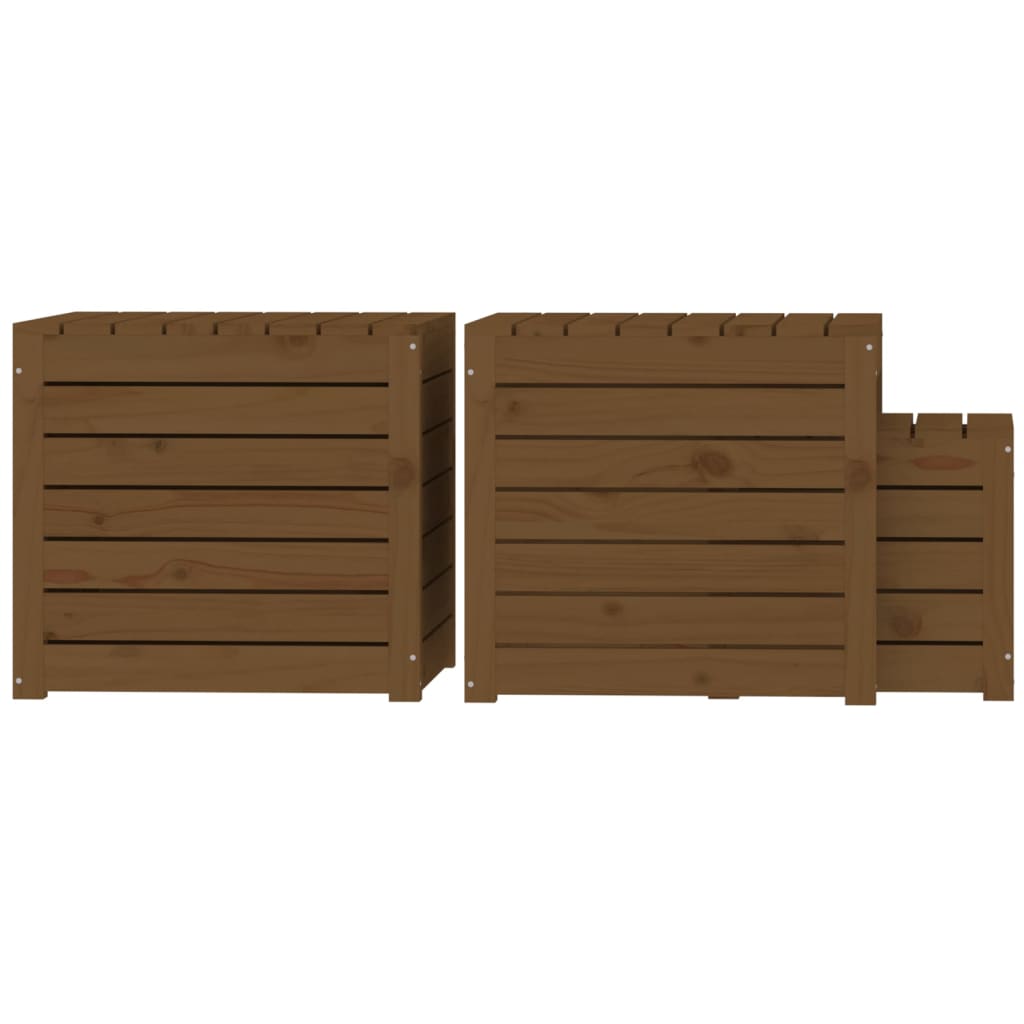 3 pièces. Coffret de jardin en bois de pin massif marron miel