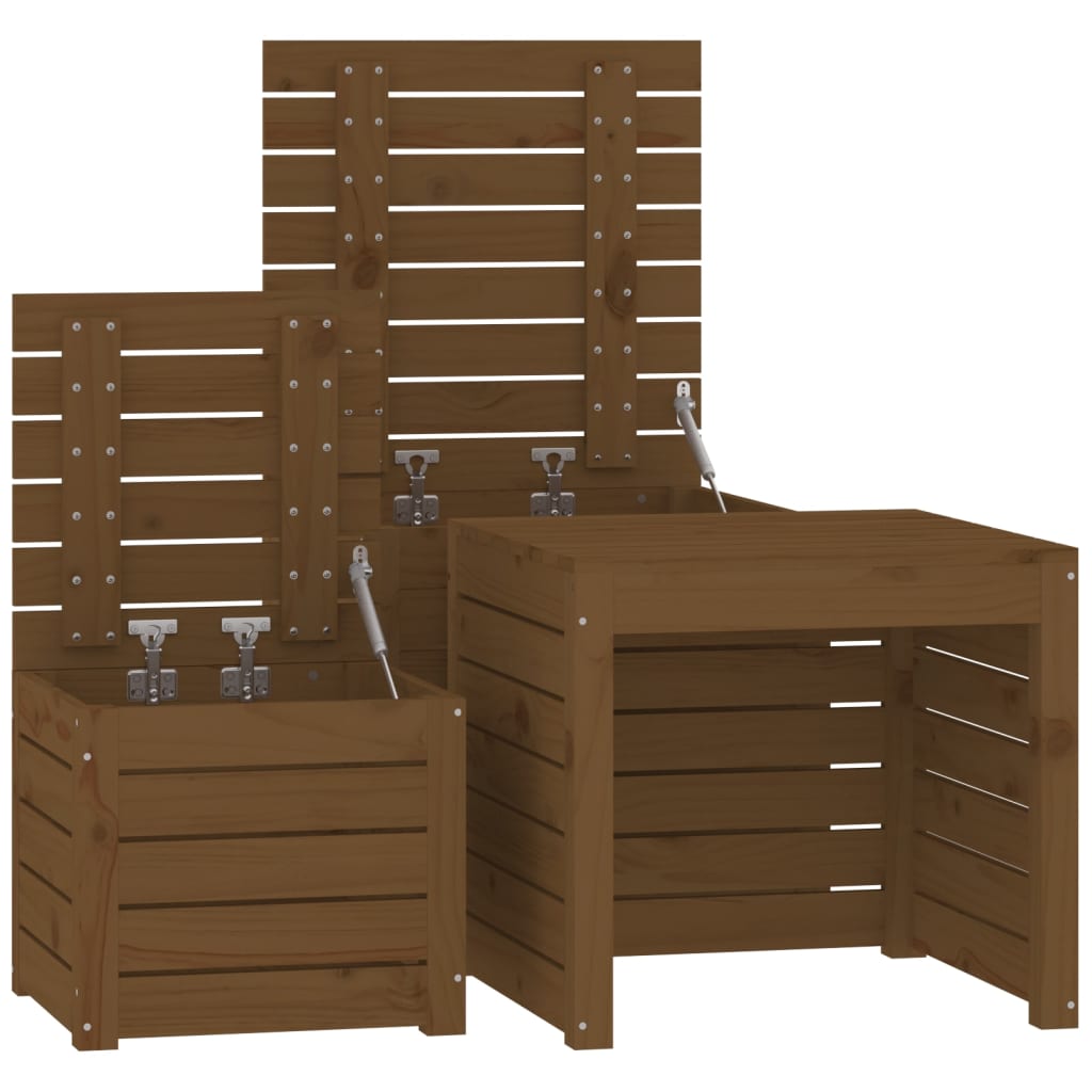 3 pièces. Coffret de jardin en bois de pin massif marron miel