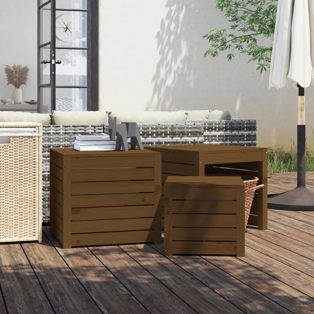 3 pièces. Coffret de jardin en bois de pin massif marron miel