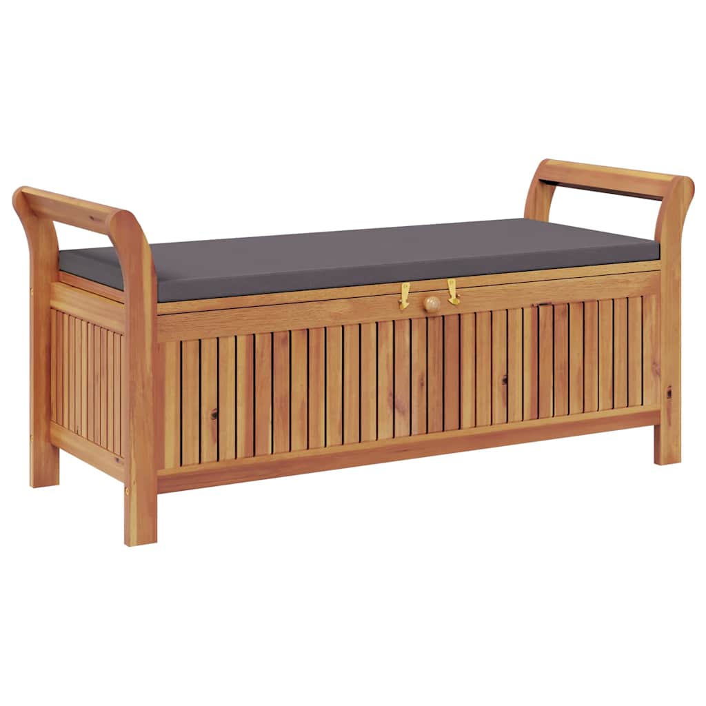 Garden chest bench with cushion 126 cm solid acacia wood