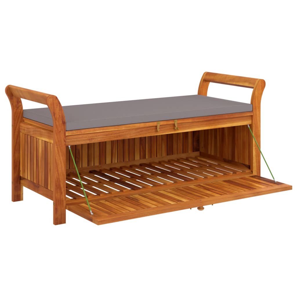 Garden chest bench with cushion 126 cm solid acacia wood
