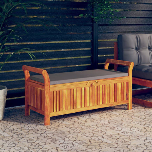Garden chest bench with cushion 126 cm solid acacia wood