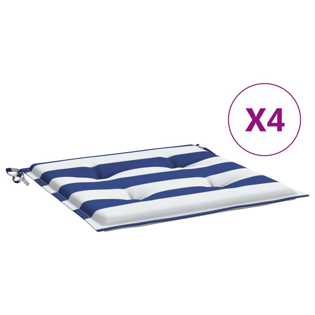 Garden Chair Cushions 4 pcs Blue &amp; White Stripes 50x50x3cm Fabric
