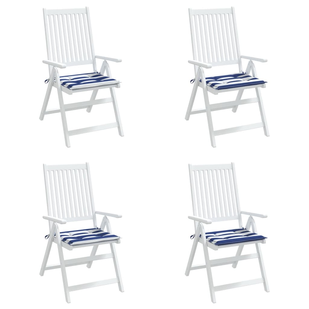 Garden Chair Cushions 4 pcs Blue &amp; White Stripes 50x50x3cm Fabric