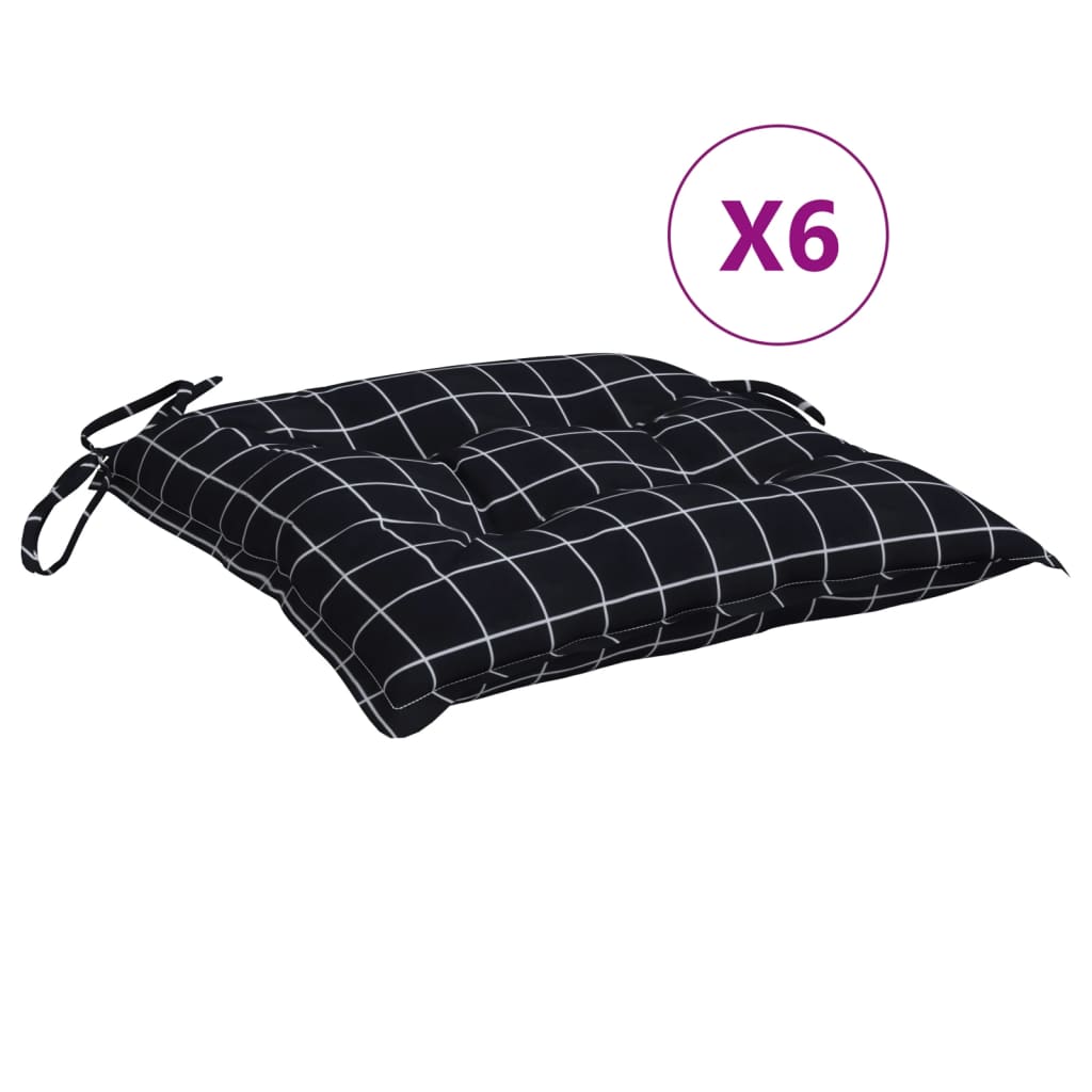 Coussins de chaise 6 pcs Tissu à carreaux noir 40x40x7 cm