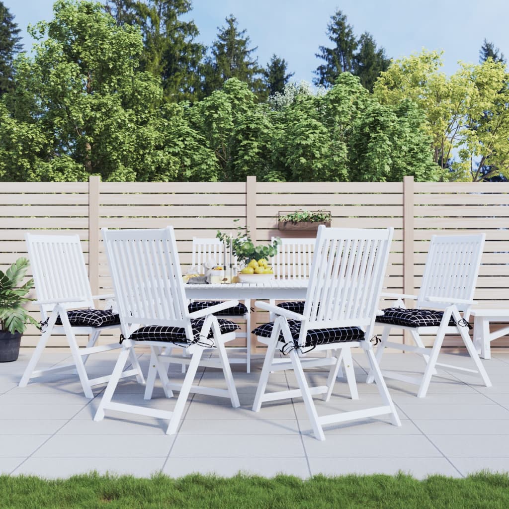 Coussins de chaise 6 pcs Tissu à carreaux noir 40x40x7 cm