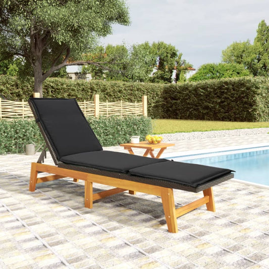 Sun lounger with table poly rattan and solid acacia wood