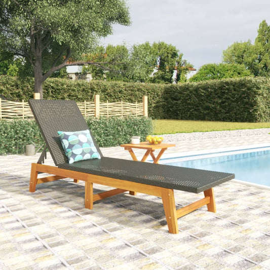 Sun lounger with table poly rattan and solid acacia wood