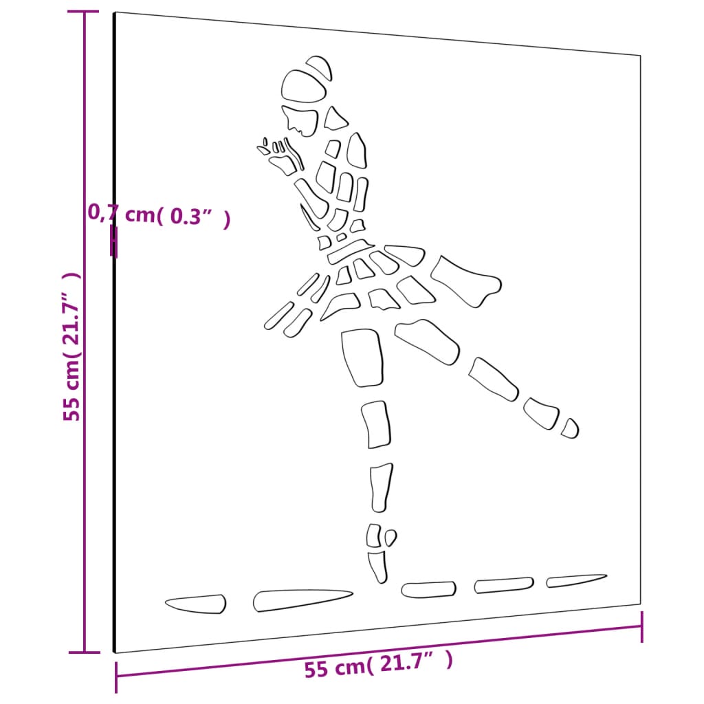 Garden wall decoration 55x55 cm Corten steel ballet dancer