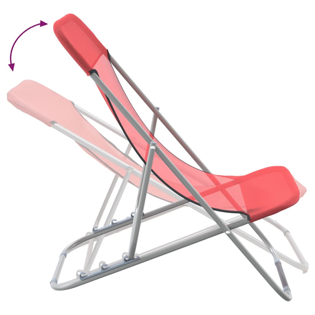 Beach Chairs 2 pcs. Red Textilene &amp; Powder Coated Steel