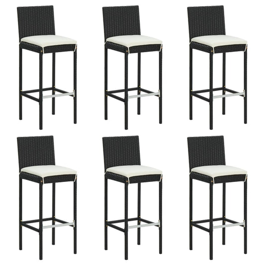 Bar stools with cushions 6 pcs. Black poly rattan