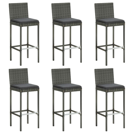 Bar stools with cushions 6 pcs. Gray poly rattan