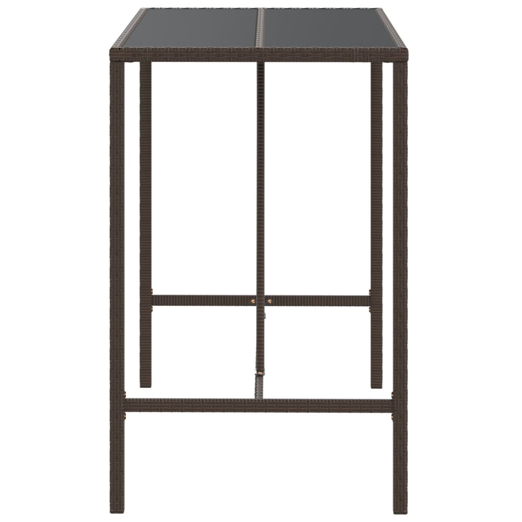 Bar table with glass top brown 110x70x110 cm poly rattan