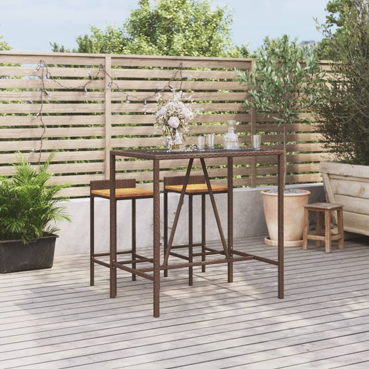 Bar table with glass top brown 110x70x110 cm poly rattan