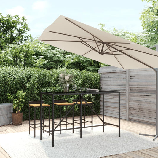Bar table with glass top black 180x70x110 cm poly rattan