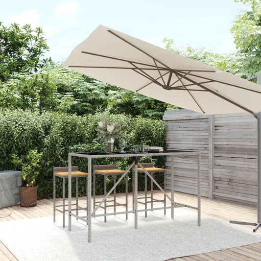 Bar table with glass top gray 180x70x110 cm poly rattan