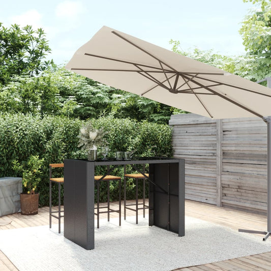 Bar table with glass top black 145x80x110 cm poly rattan