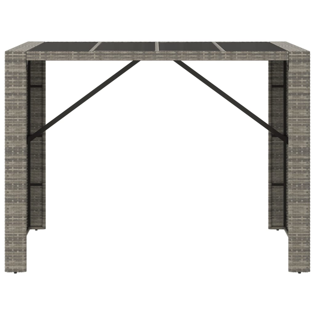 Bar table with glass top gray 145x80x110 cm poly rattan