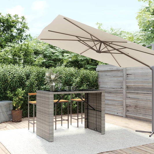 Bar table with glass top gray 145x80x110 cm poly rattan