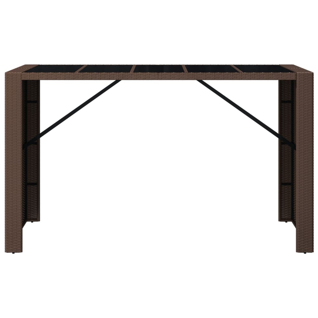 Bar table with glass top brown 185x80x110 cm poly rattan