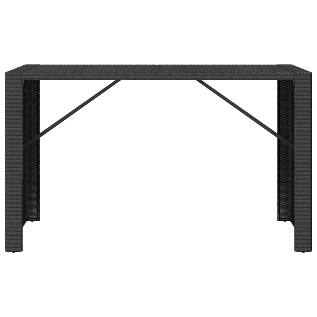 Bartisch mit Glasplatte Schwarz 185x80x110 cm Poly Rattan