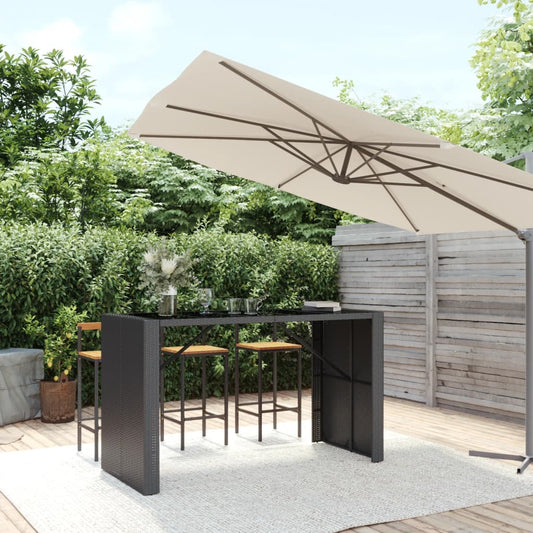 Bar table with glass top black 185x80x110 cm poly rattan