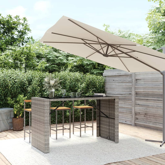 Bar table with glass top gray 185x80x110 cm poly rattan