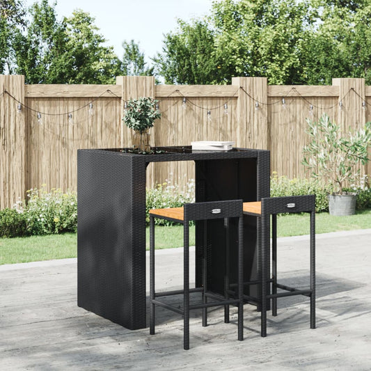 Tabourets de bar 2 pcs. Polyrotin noir et bois d'acacia massif